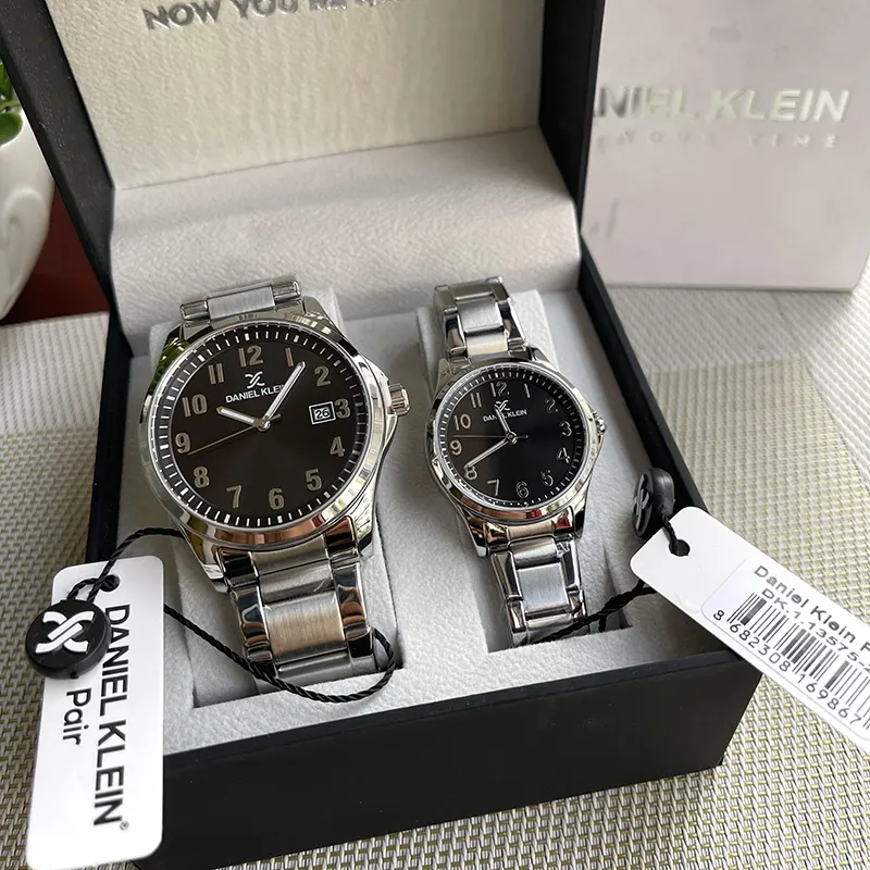 Daniel Klein Black Dial Silver-tone Couple Set | DK.1.13575-2